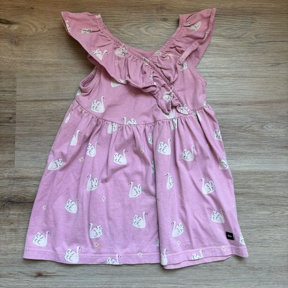 Tea Collection Pink White Swan Dress Ruffle Neck Size 18-24M - Picture 2 of 5